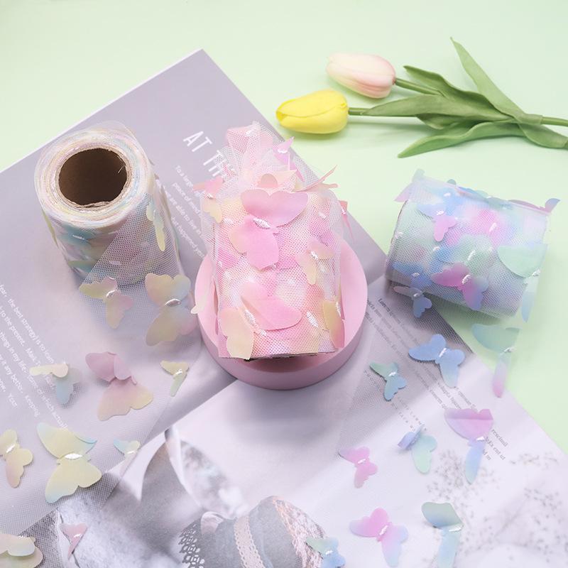 10-Yard 3D Embroidered Butterfly Tulle Ribbon for DIY Bows, Kids' Skirts, Shoe and Floral Decorations
