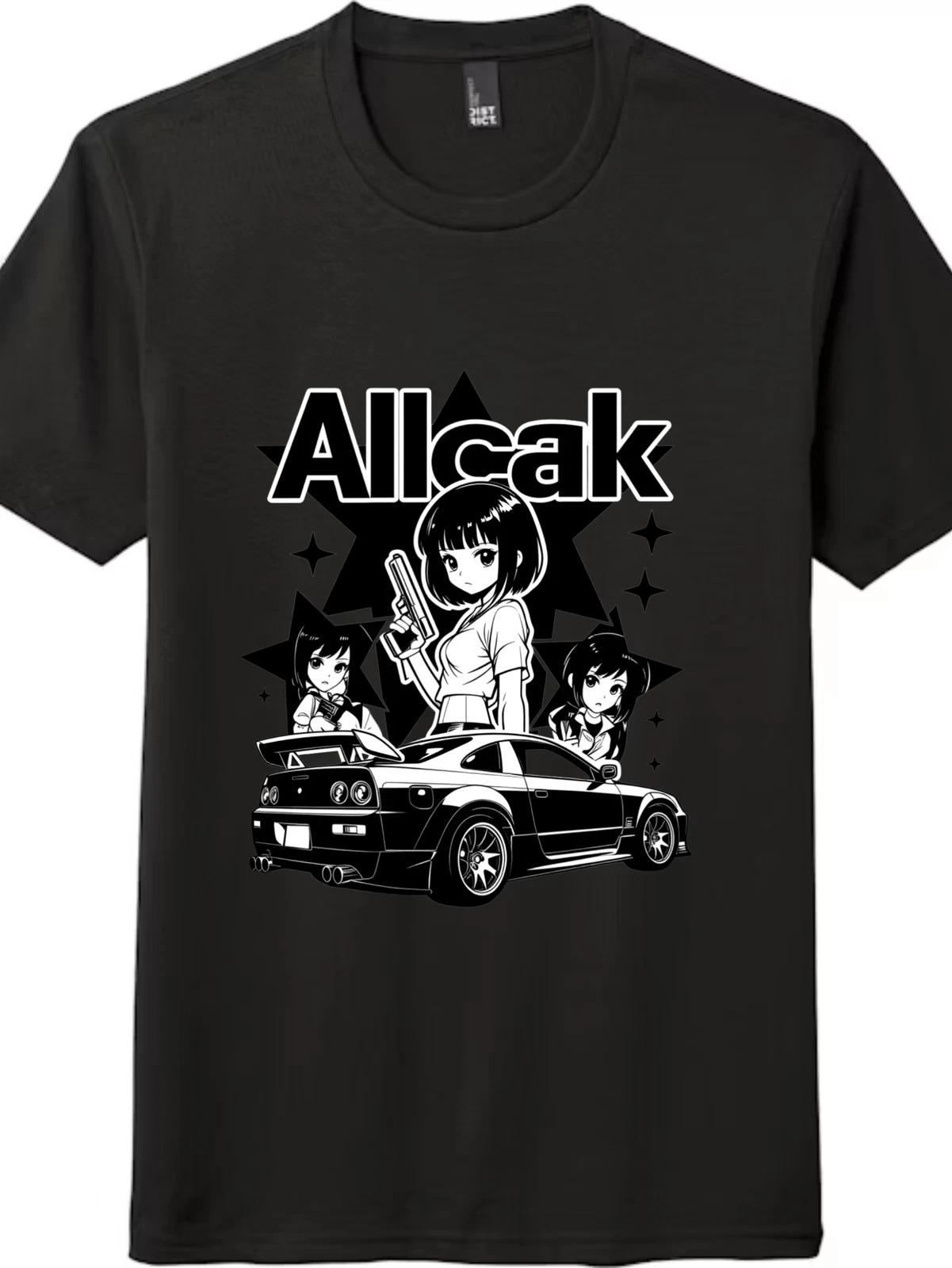 Allcak  Anime Girls & JDM Sports Car T-Shirt - Unisex Manga & Car Graphic Tee XL