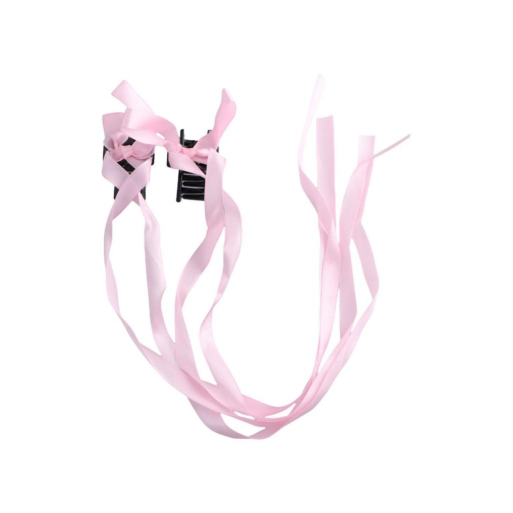 2pcs Braided Bows Hair Clips Sweet Long Ribbons Double Ponytails Claws Cute Headwear Trendy Fashionable Korean Style Hairpins