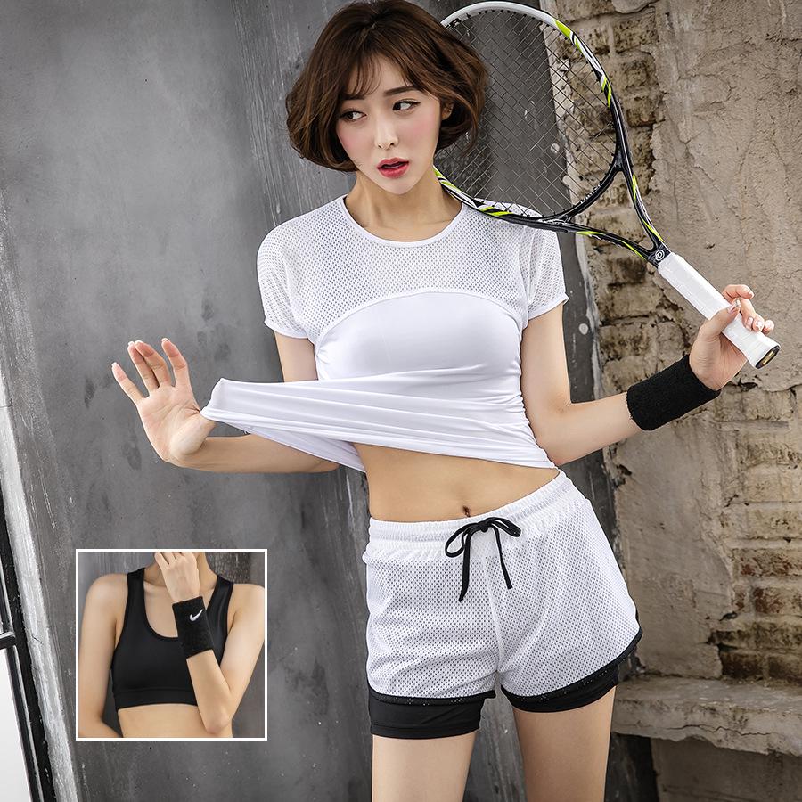 Women's Quick-Dry Yoga Set: Hollow Out Top with Short Sleeves and Tight Pants - 3-Piece Summer Fitness Outfit