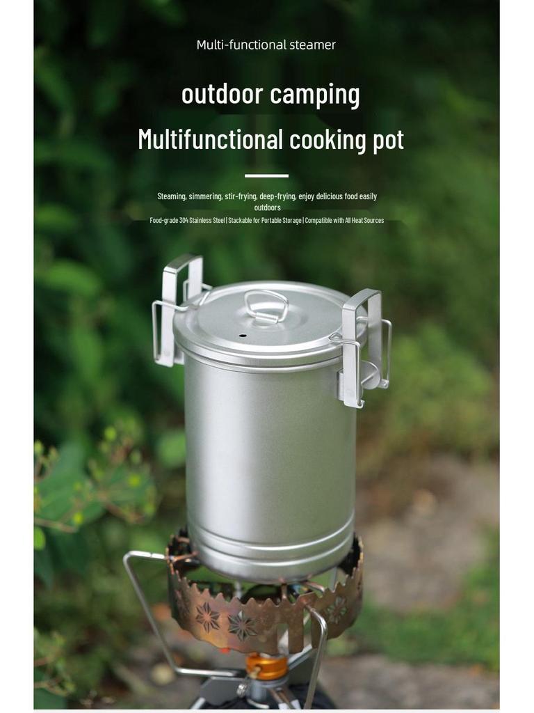 304 Stainless Steel Portable Outdoor Cooking Pot: Multifunctional Single-Person Cookware, Soup Pot, Rice Steamer, Integrated Design
