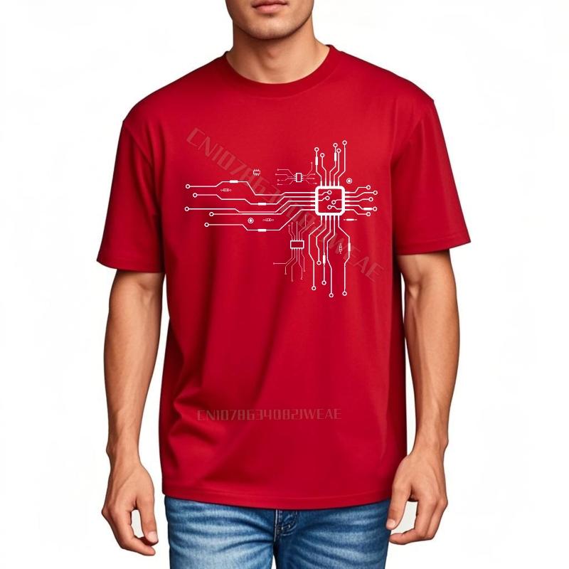 Tshirt Men Oneck Solid Color Tshirt Circuit Board Design On Shirt Daily Wear Lightweight Tee Anime Crew Neck Tshirt Adult