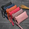 Simple Style High Capacity Womens Genuine Leather Phone Holder Long Purse Zipper Clutches HandBag with Wrist Strap