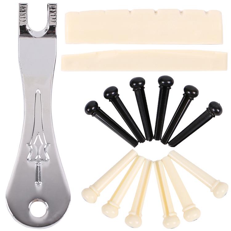 Folk-Gitarre Nagelzieher & Metall-Saitenstifte Set mit oberem & unterem Sattel