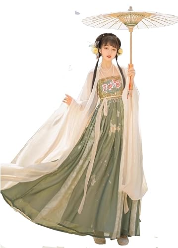 [Housaku Co., Ltd.] Ancient Hanfu Classical Beauty Elegant Chinese Court Costume Cosplay Set Tang Suit Haori Long Skirt 6-Piece Set (L, Natural Green)