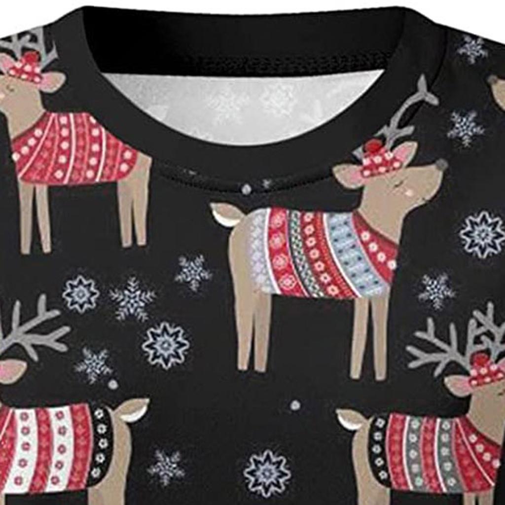 Fashion Women Christmas Print Party Round Neck Long Sleeve Socket Head Tops