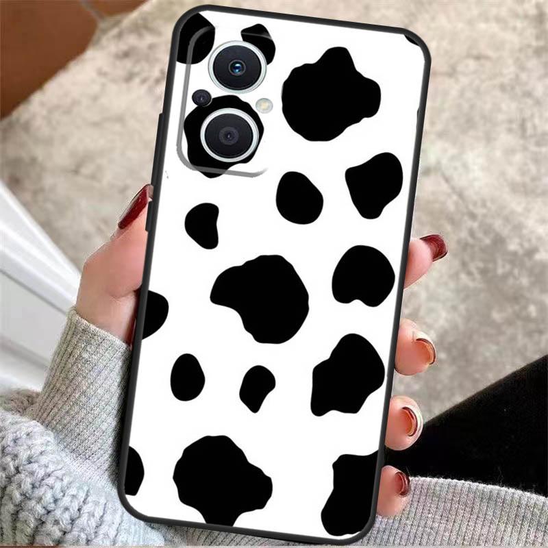 White Black Cow Print For OPPO Reno 13F 14F 12F 11F 10 11 12 13 14 Pro 7 8 Lite 8T OPPO Find X5 X6 X8 X9 Pro Case