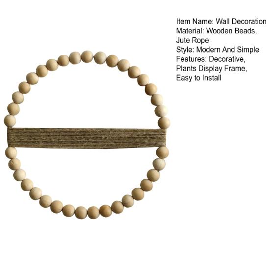 Yousheng Wood Bead Rope Wall Decoration Boho Farmhouse Rustic Round Plants Display Frame Wall Art Home Office Living Room Wall Ornament