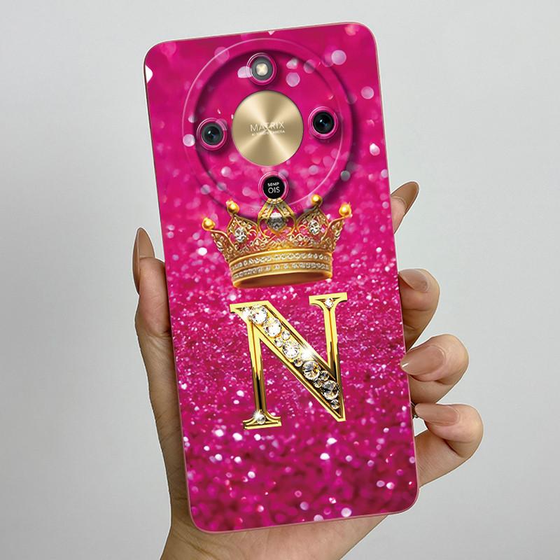 

Case For Honor Magic 8 Lite Crown Initial Letter Soft Liquid Silicone Shockproof Cover Coque For Honor Magic8 Lite 5G Case Funda Honor Magic8 Lite
