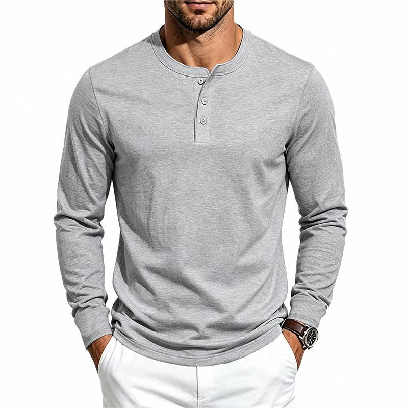 Men S Long Sleeve Henley T Shirt Casual Solid Color
