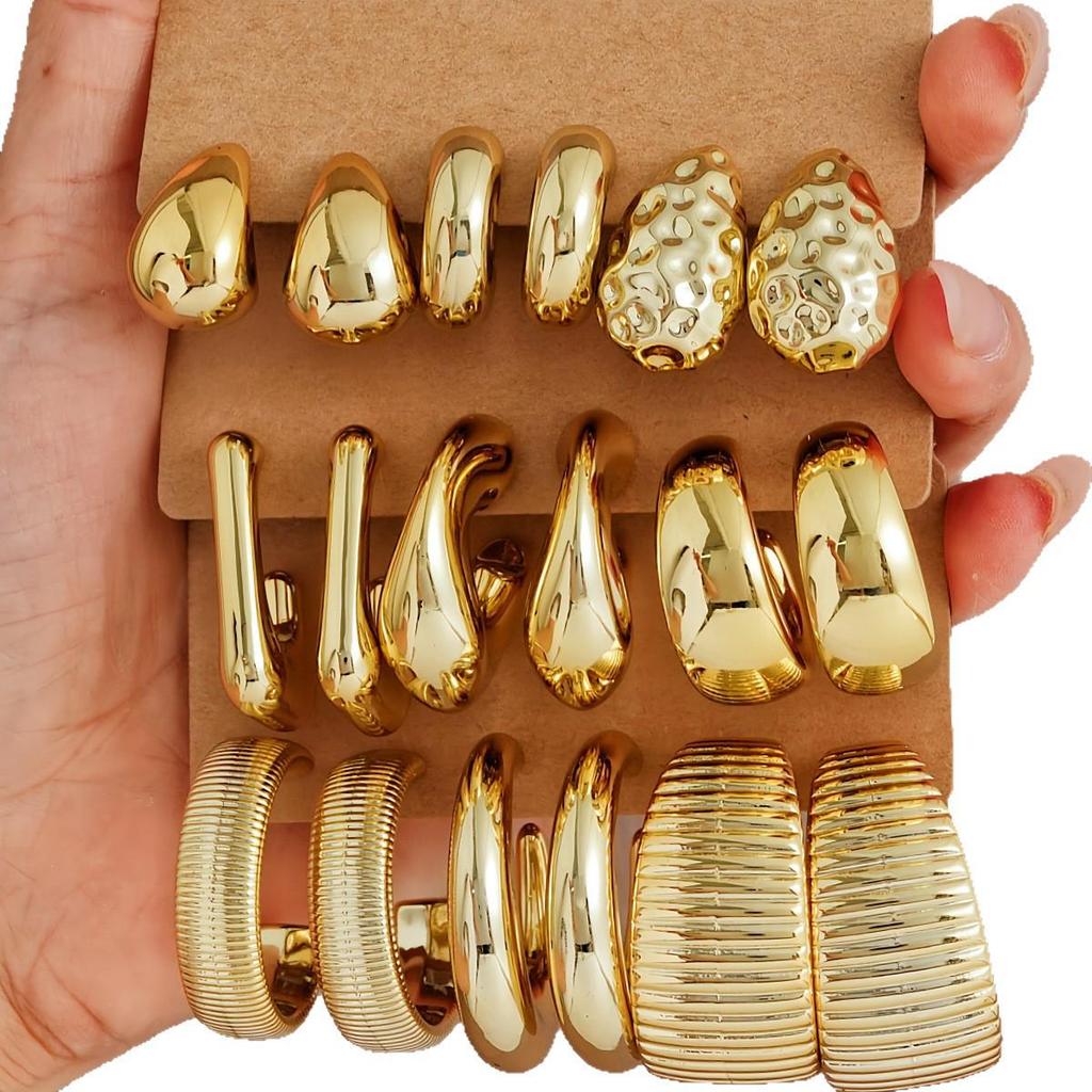 Women's Geometric Gold Teardrop and Twist Earring Set (3-9 Pairs)