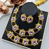 Vintage Französisch Elegant Charme Geheimnisvoll Lila Glas Elliptisch Schmuckset Halskette Ohrringe Armband