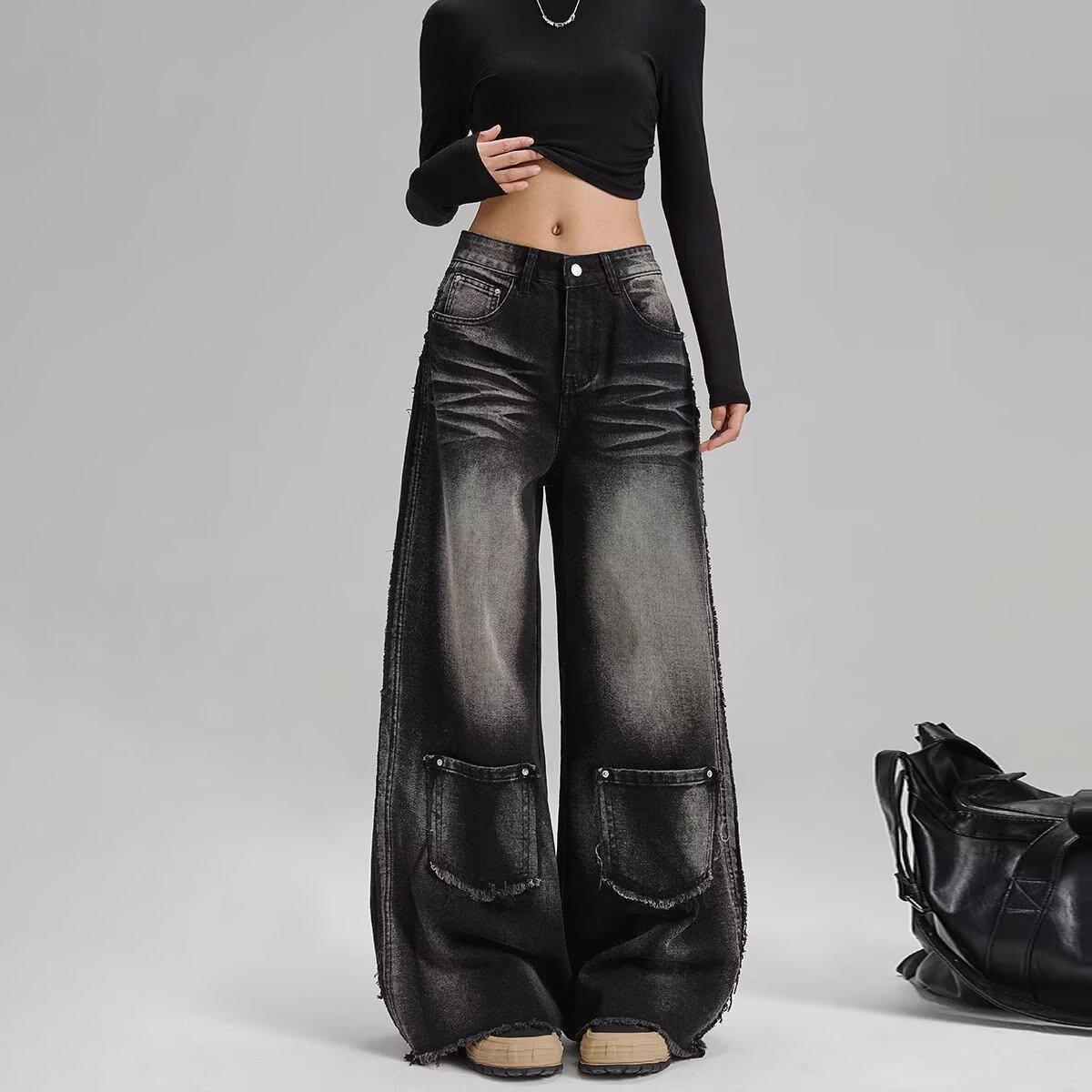 

Vintage Wash High-Waisted Wide-Leg Jeans for Women - Spring/Summer Trend 3XL