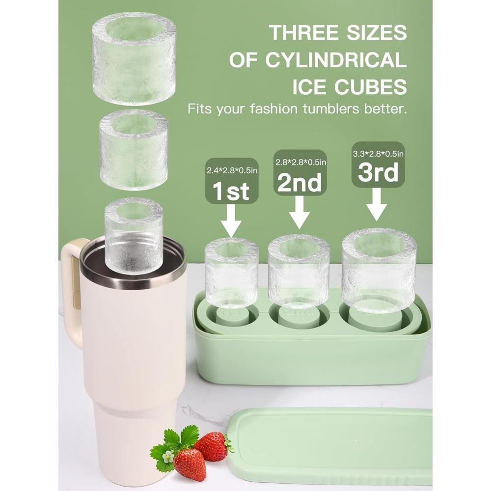 Vassoio per cubetti di ghiaccio per bicchiere da 30-40 oz, stampo per ghiaccio in silicone a cilindro cavo con coperchio e contenitore per freezer, per bevande ghiacciate, succo, whisky, cocktail