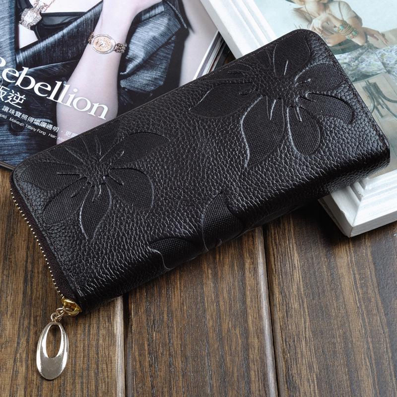 Women's Wallet Long Handbag Leather Wallet Coin Purse Square Bag Zippered Bag Wallet