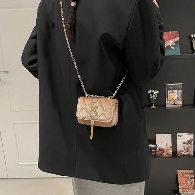 Goldener Samt Neue Kette Damen Herbstmode Doppel-S Stickgarn Einzelne Schulter Crossbody Kleines Quadrat Damen Tasche