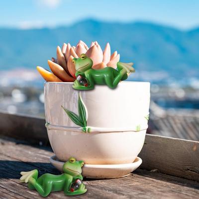 Frog Figurine for Pots Frog Decor for Potted Plants Resin Frog Figurine Planter Decoration for Home Garden Cute Mini Statue
