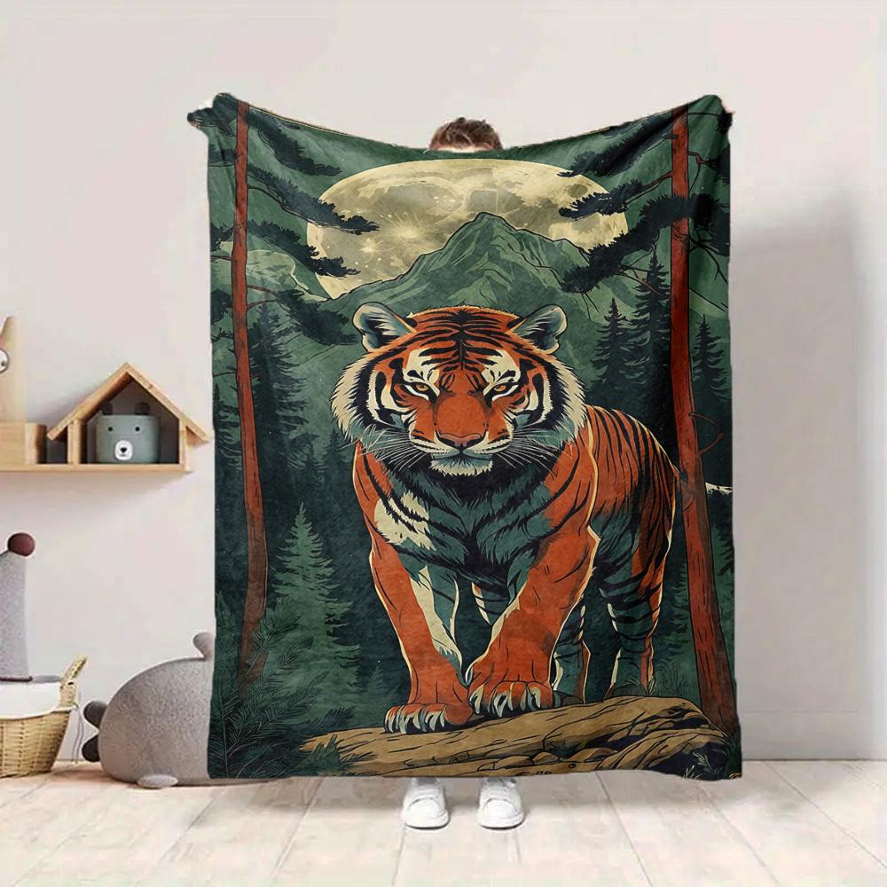 1pc Tiger Forest Moon Blanket - Perfect Gift for Birthdays, Christmas & Halloween- Soft, Warm & Versatile yy250909088 75x90cm