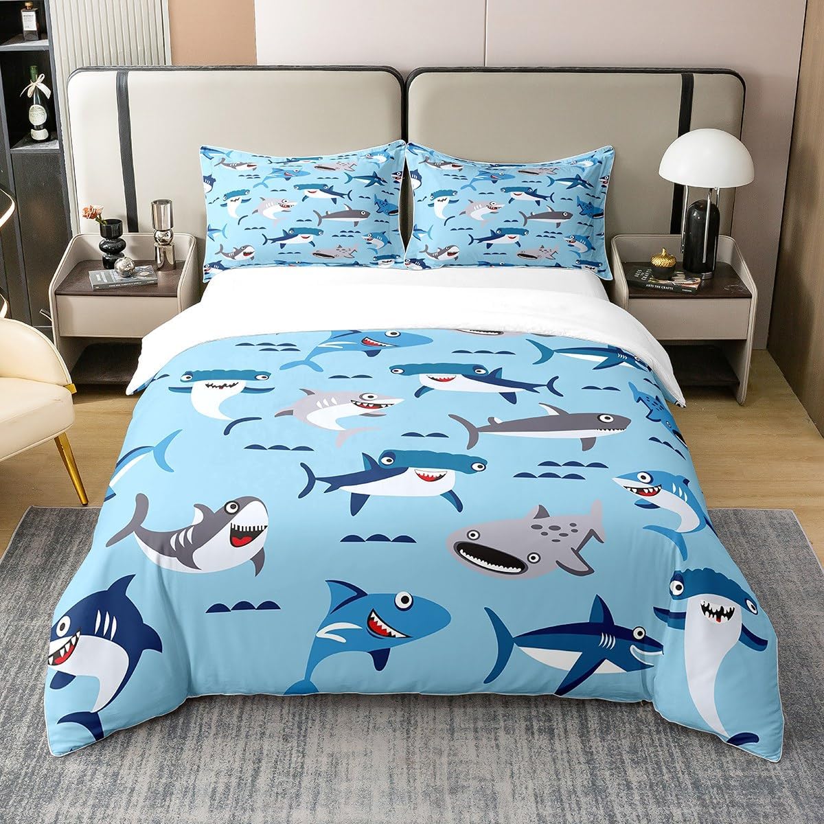 

Комплект пододеяльника с акулами Односпальный размер Детский для мальчиков Постельное белье с акулами Морская океаническая тематика Принт животных Комплект пододеяльника Комплект покрывала Всесезонный 90x200cm-2pcs