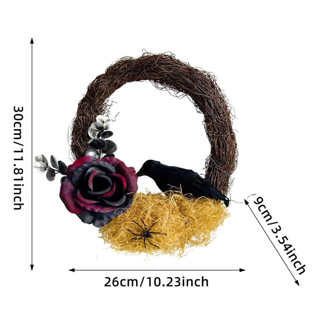 Halloween Door Wreath Outdoor Halloween Garland With Crow Vines Photo Props Home Decor Realistic Artificial Party Decorations