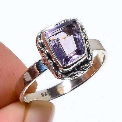 Doğal Pembe Ametist Değerli Taş El Yapımı 925 Katı Gümüş Yüzük S.7 w7i22
