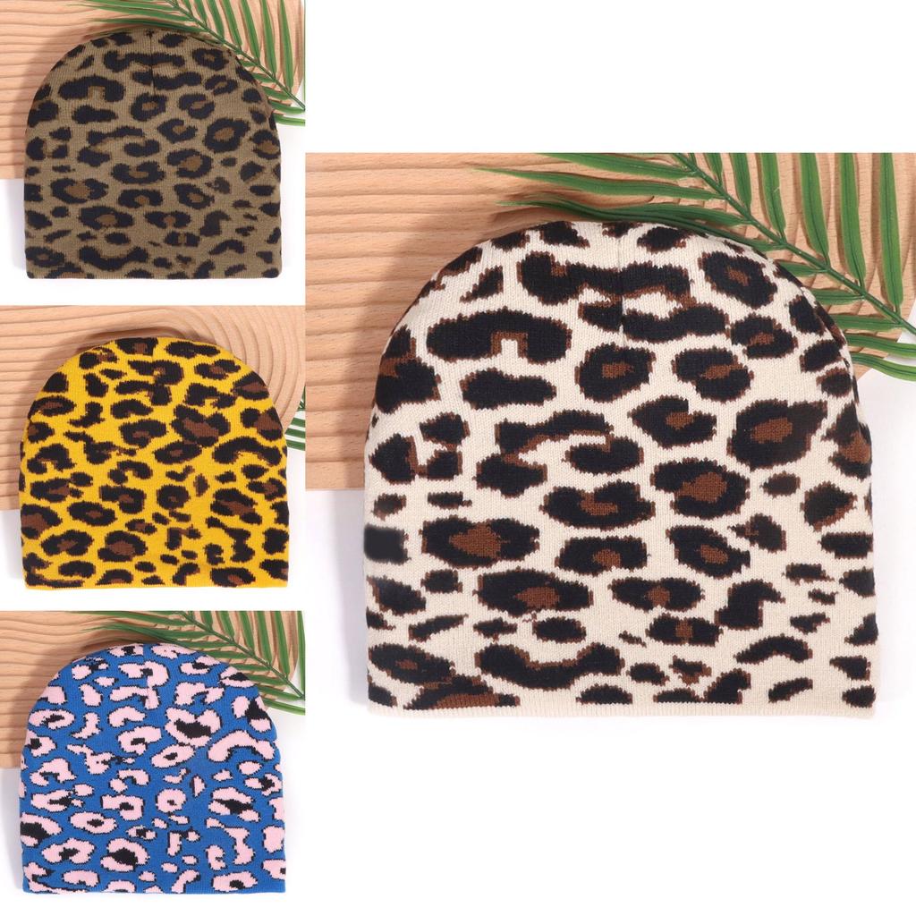 Leopard Print Knit Cap With Warmth For Winter Fashion Enthusiasts