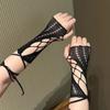 Jubilee Year Y2K  Hottie Vintage Lace Cross Tie Cuffs Women Thin and Sexy Hollow Out Design Concealer Gloves Cross Strap Gloves