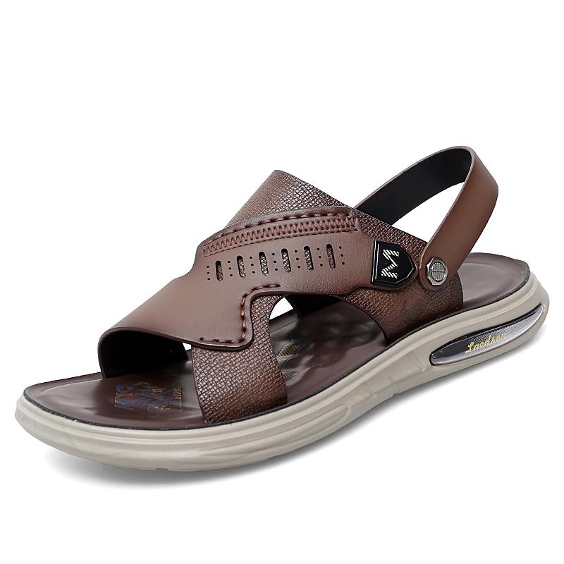 Модные летние новые мужские классические кожаные коричневые сандалии мужские натуральная — фото 8