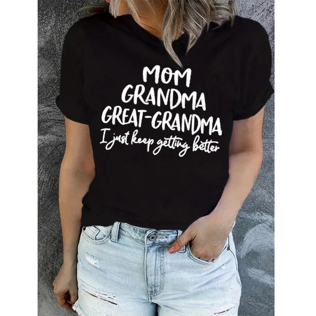 

ZIMOXUAN футболка с принтом «Мама и бабушка», повседневный топ с коротким рукавом и круглым вырезом для летней и весенней женской одежды 4XL чёрный