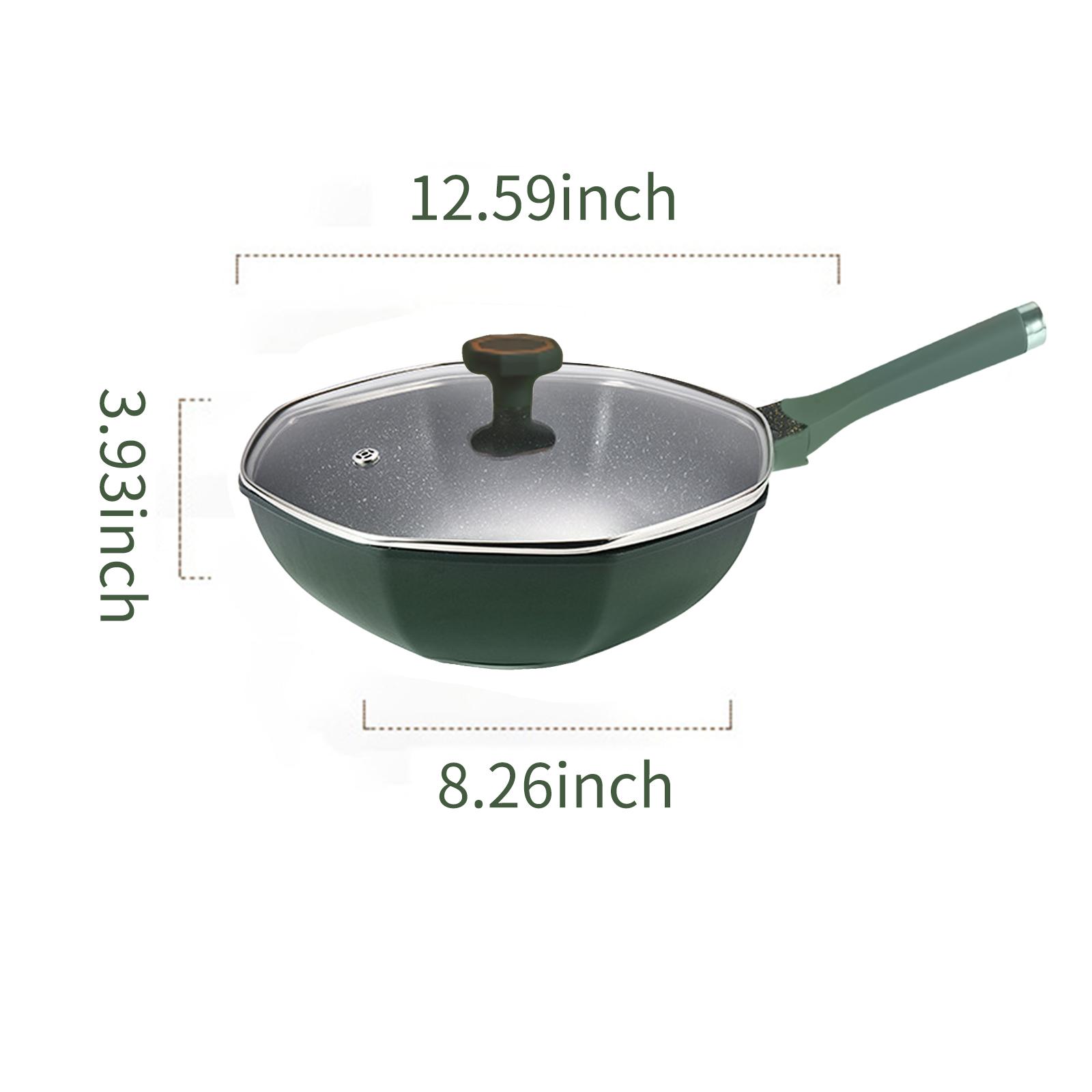 

Octagonal Wok Pan with Cover, Electric Maifan Stone Coating Pre-Set, Optional Size Flat Bottom for Stovetop Cooking