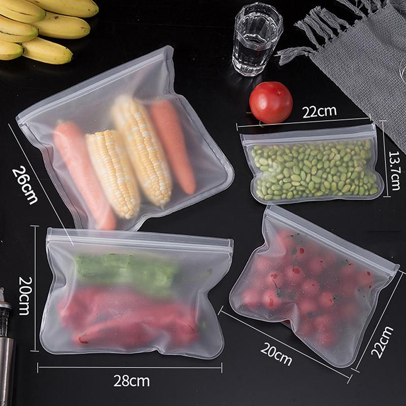 5Pcs Silicone Food Storage Containers Leakproof Stand Up Zip Shut Reusable Rolls Fresh-Keeping Food For Meat Fruits Vegetables