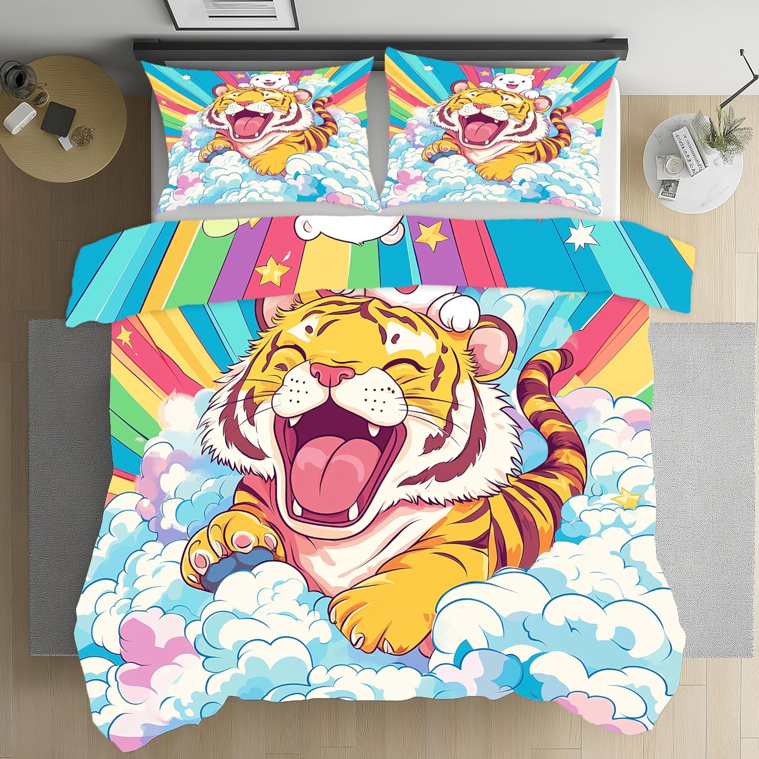 

Cartoon Animals Tiger Bedding Set,Soft MicrofiberBedding set,Cute Tiger Reversible Bedding Duvet Cover and Pillowcase 75x50cm 90x200cm