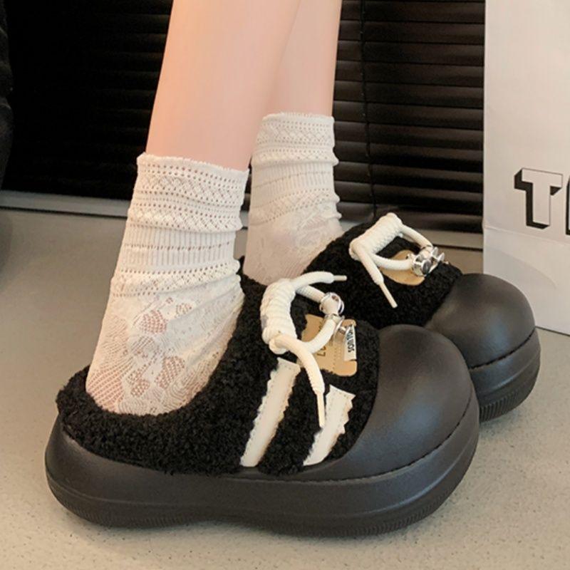 Women's High-Value Thick-Soled Cotton Slippers: Warm, Non-Slip, Fluffy, Height-Boosting for Autumn/Winter