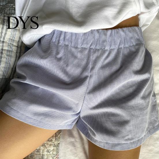 Lady Loose Shorts Women Summer Striped Print High Elastic Waist Retro Above Knee Length Casual Sport Homewear Short Pants High-Waisted