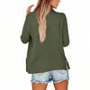 Women's Casual V-Neck Button Down Shirt Solid Color Long Sleeve Hem Split Cotton Blouse