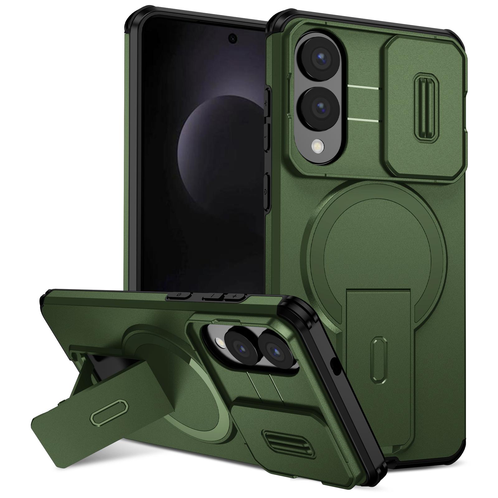 

Luxury For Samsung Galaxy S25 Edge S24 Ultra FE Plus A16 A36 A17 Sliding Lens Protection Shockproof Armor Shell Bracket Bumper Galaxy S25 Ultra зелёный