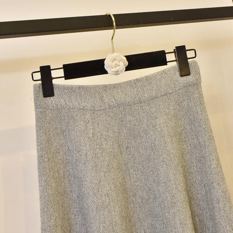 Women's Autumn and Winter High Waisted Elastic Knit Solid Colour Half-body Skirt