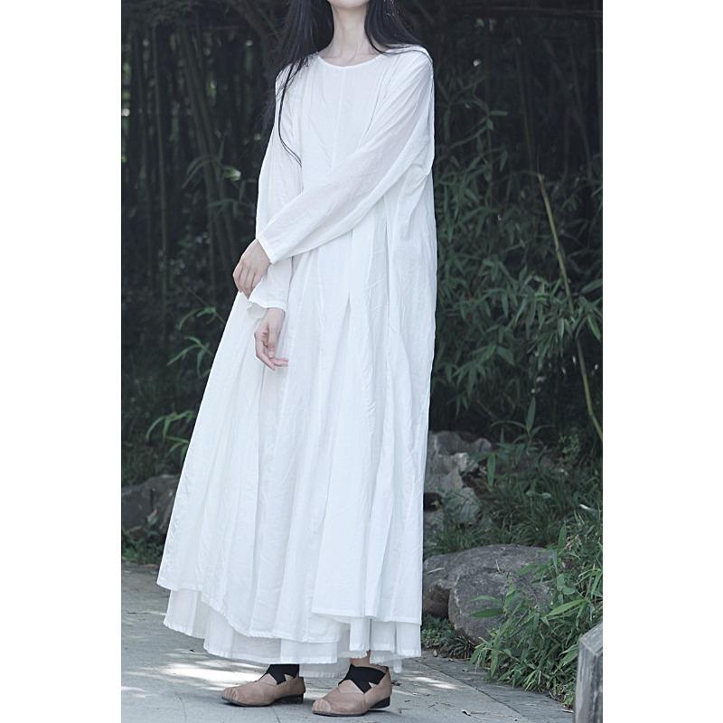 

Big pendulum skirt literary and artistic style pure cotton style design sense cotton double-layer long-sleeved big pendulum dress S білий
