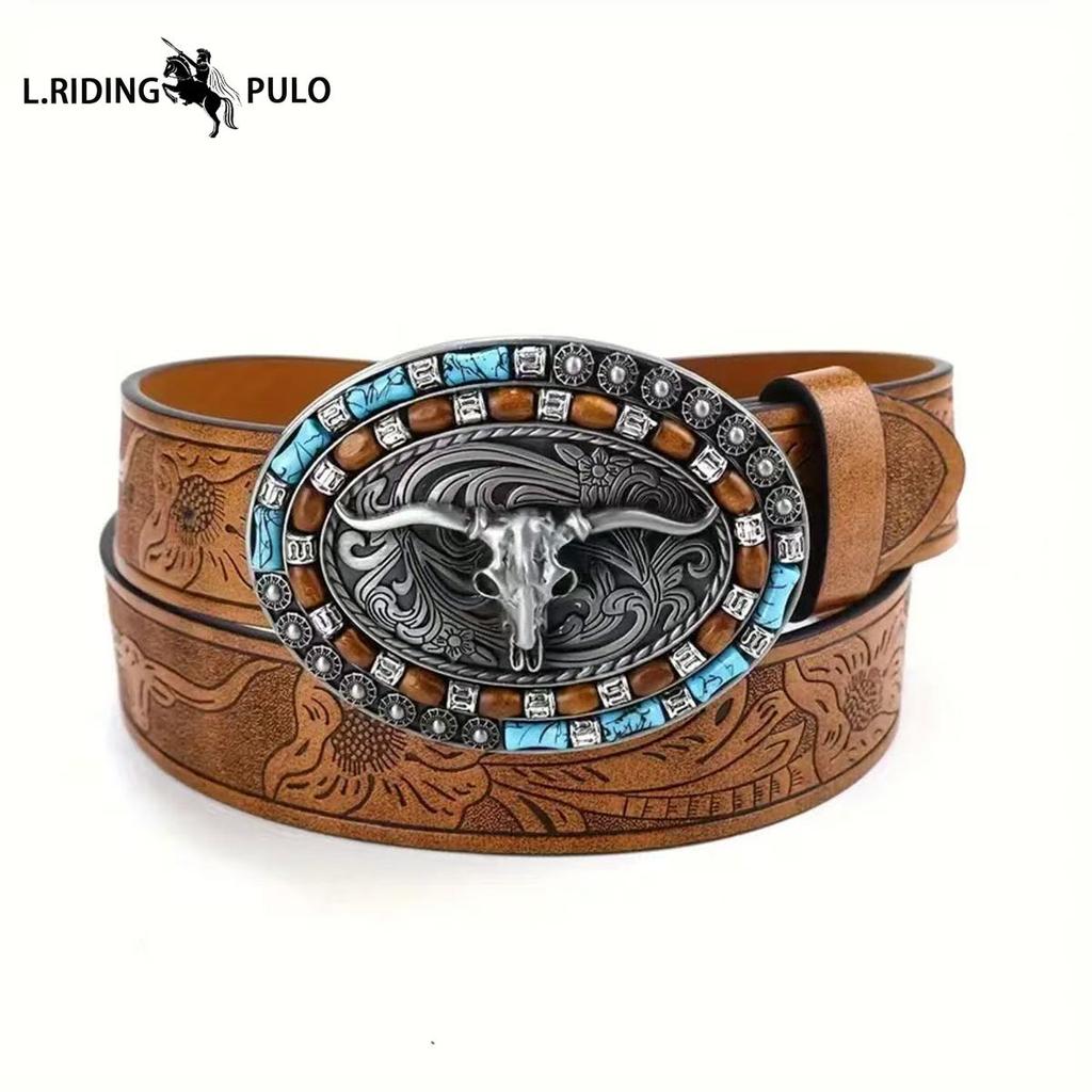 Cintura Western in Denim da Uomo Fibbia a Corno Gioventù Retrò Punk Retrò Stile Retrò