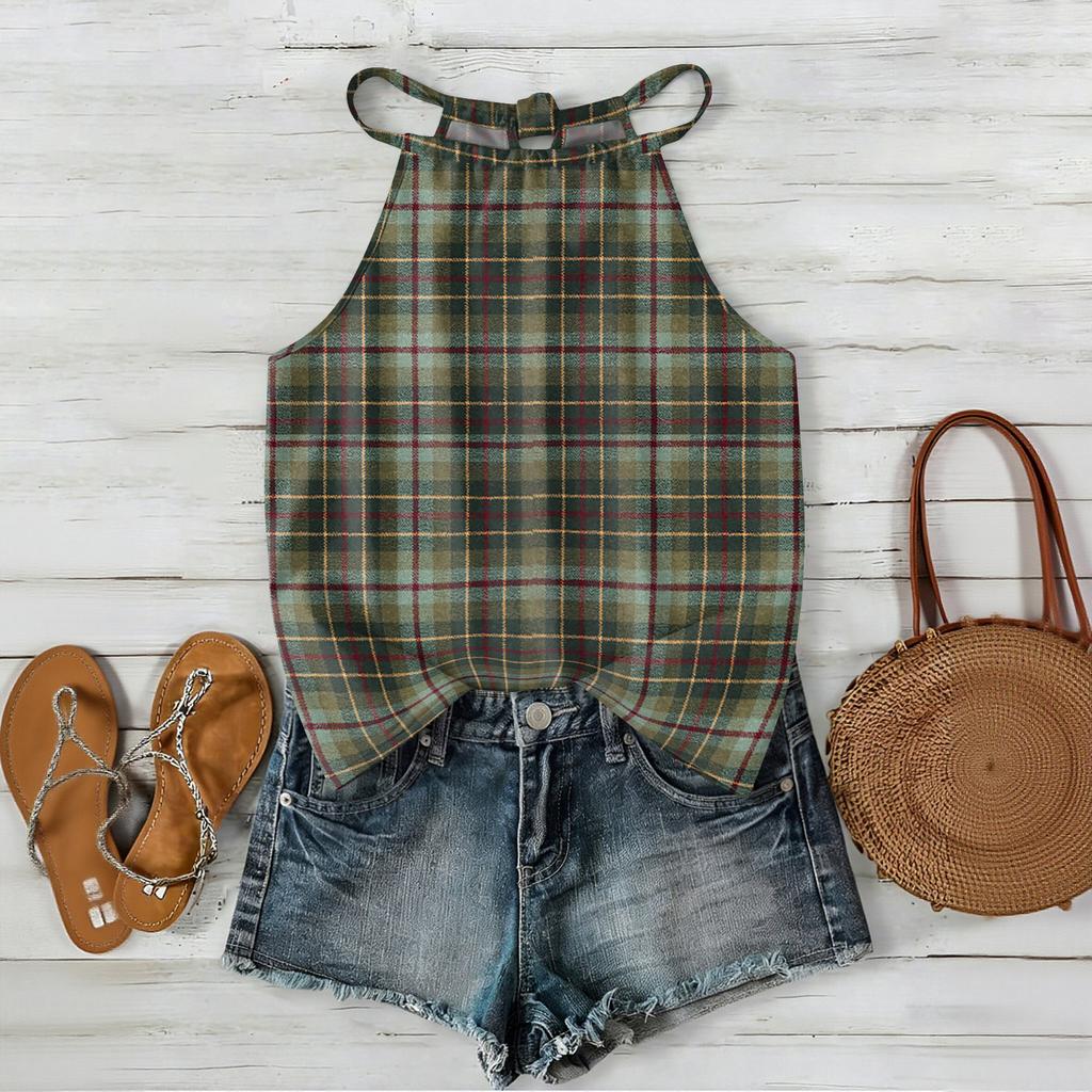 Damen ärmelloses kariertes Tanktop im Bohemian-Stil, leichte lässige Sommerbluse mit verstellbaren Trägern und lockerer Passform