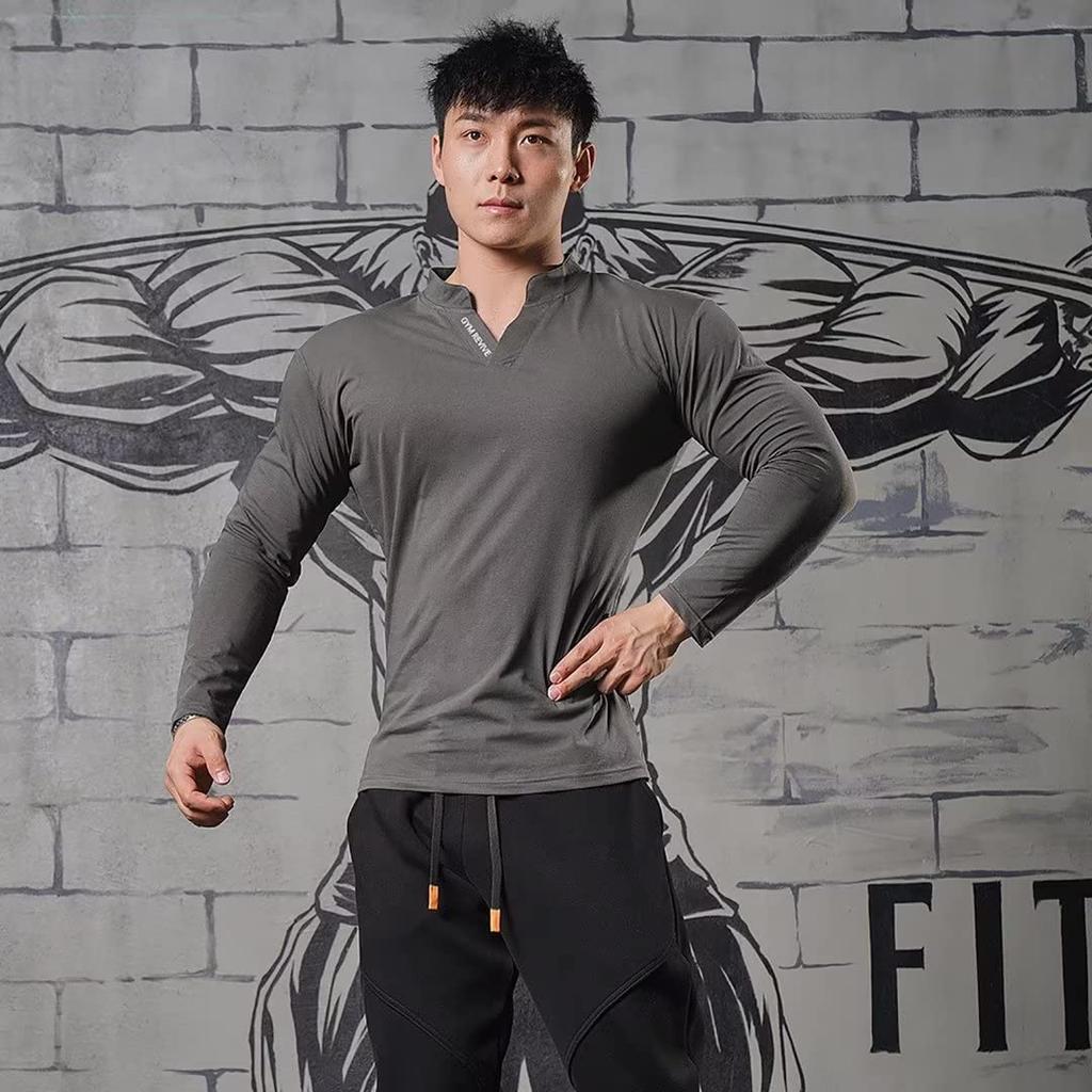 KULIXI Gym Slim Long Henley Training Long Sleeve Size M Men's T-Shirt, V-Neck, Fit, Sleeve, T-Shirt, Wear, Sports, Casual, Hoodie, Sweatshirt,