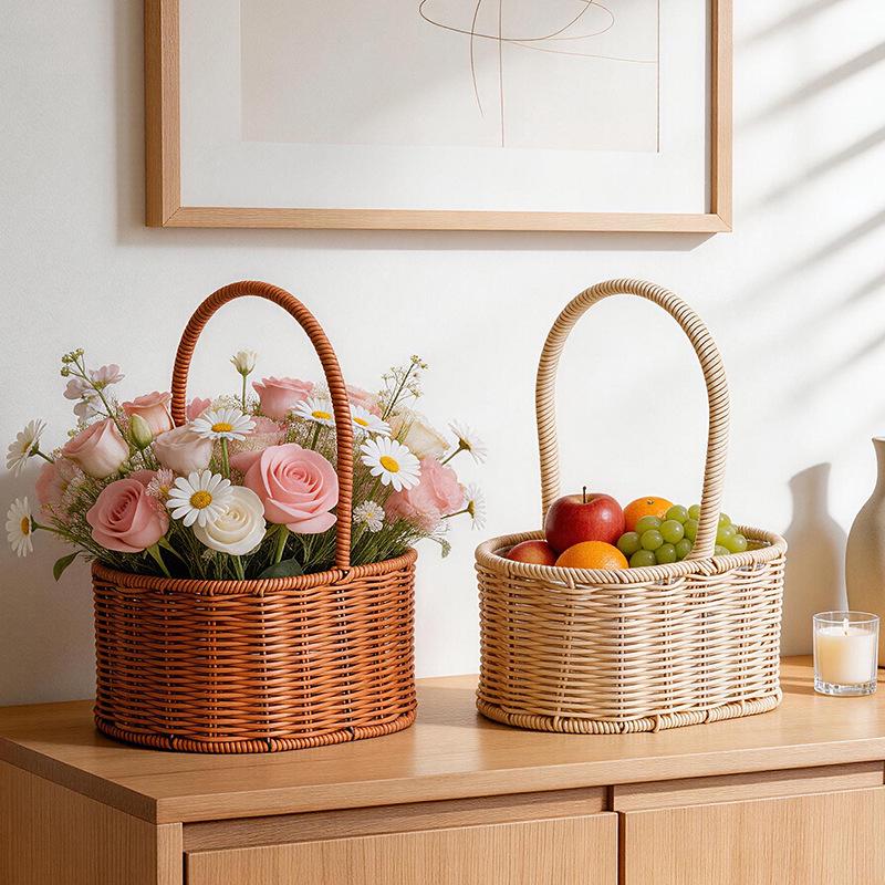 Handwoven Rattan Floral Basket - Ideal for Flowers, Fruit, Snacks, & Gifts