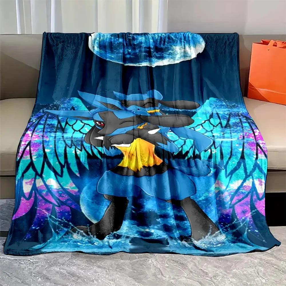 Japanese Anime Pokemon Mega Lucario Flannel Fluffy Soft Blanket Figures Home Sofa Break Blanket Children Blanket Nap Cover Kid