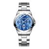 Women's Waterproof Wristwatch with Round Dial: Large Dial, Triple Eyes, Stainless Steel Strap, Bar Indexes, Adjustable Quartz Movement, Blue Dial,