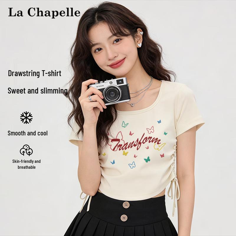La Chapelle Women s Ruched Slim-Fit Cropped T-Shirt L