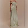 European and American Shrink Pleated Waist A Pendulum Net Color Satin Dress 2026 New High Waist Slim Dress Long Dress