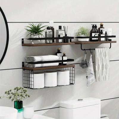 1pc Rafturi plutitoare, Rafturi pentru baie cu cosuri de depozitare, Rafturi montate pe perete, Rafturi plutitoare pentru bucatarie din camera de zi
