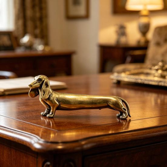 Vintage Brass Dachshund Statue Mini Standing Dog Sculpture Collectible Animal Ornament for Home Office Bookshelf Desktop Decor