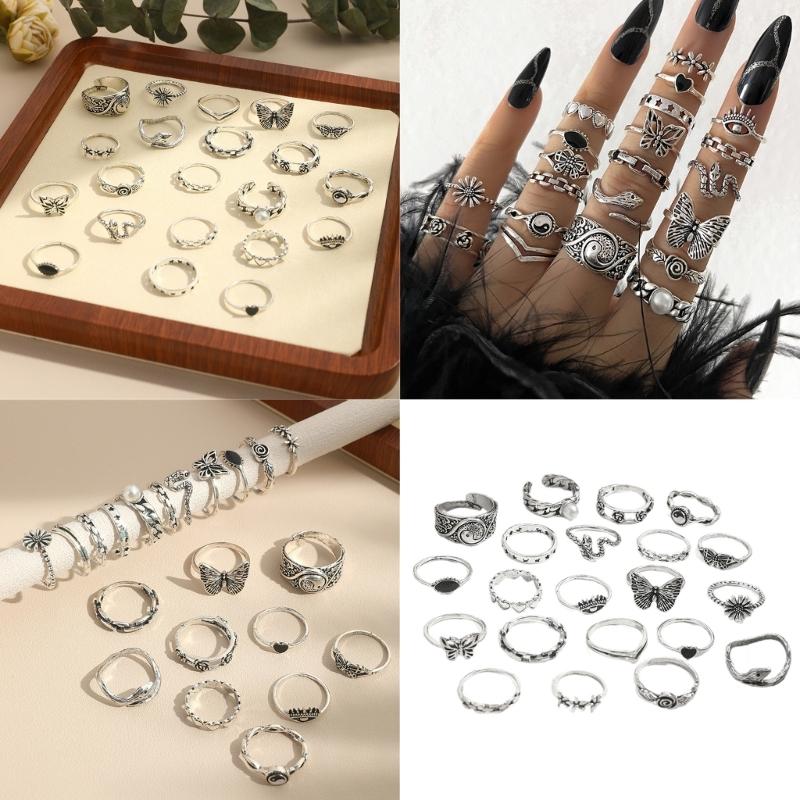Set of 21 Unique Rings Punk Rings Set Intricate Opening Rings Suitable for Halloween and Everyday Fashion Accessories