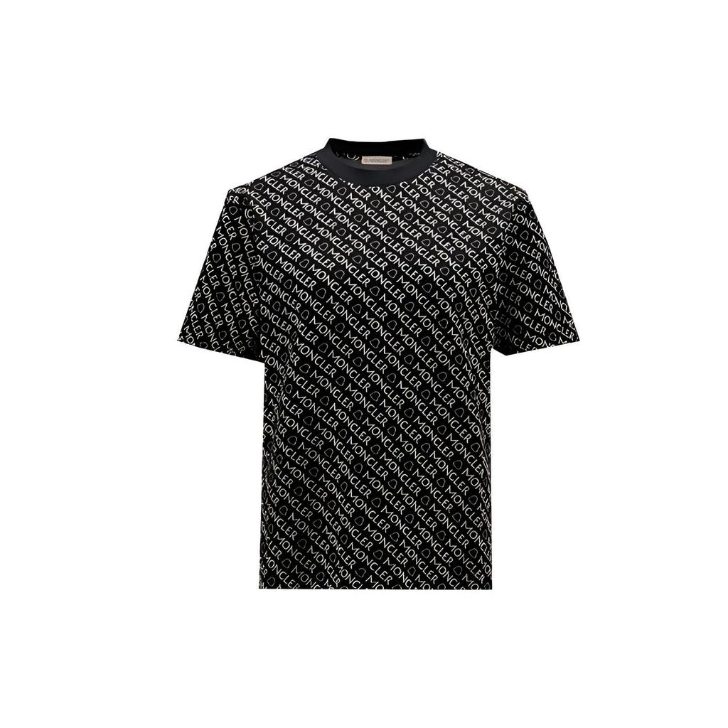 Moncler FW22 Logo All Over Print Round Neck Pullover T-Shirt Women tops Black H20938C00025899TEF90